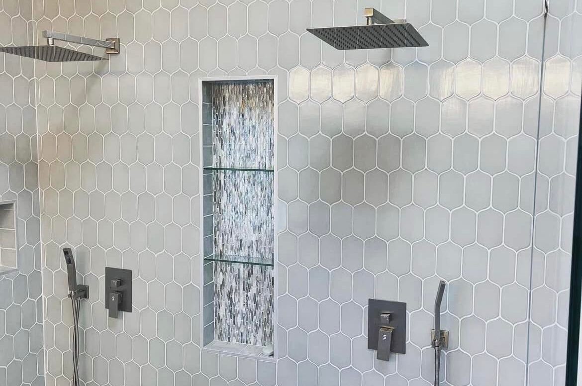 Hexagon tile shower installed by Best Floors & More